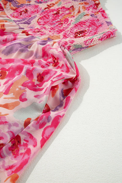 Pink Floral One Shoulder Smocked Tiered Maxi Dress
