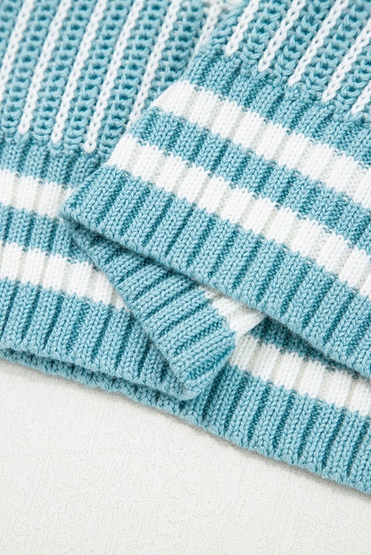 Two Tone Striped Patchwork Drop Shoulder Loose Sweater