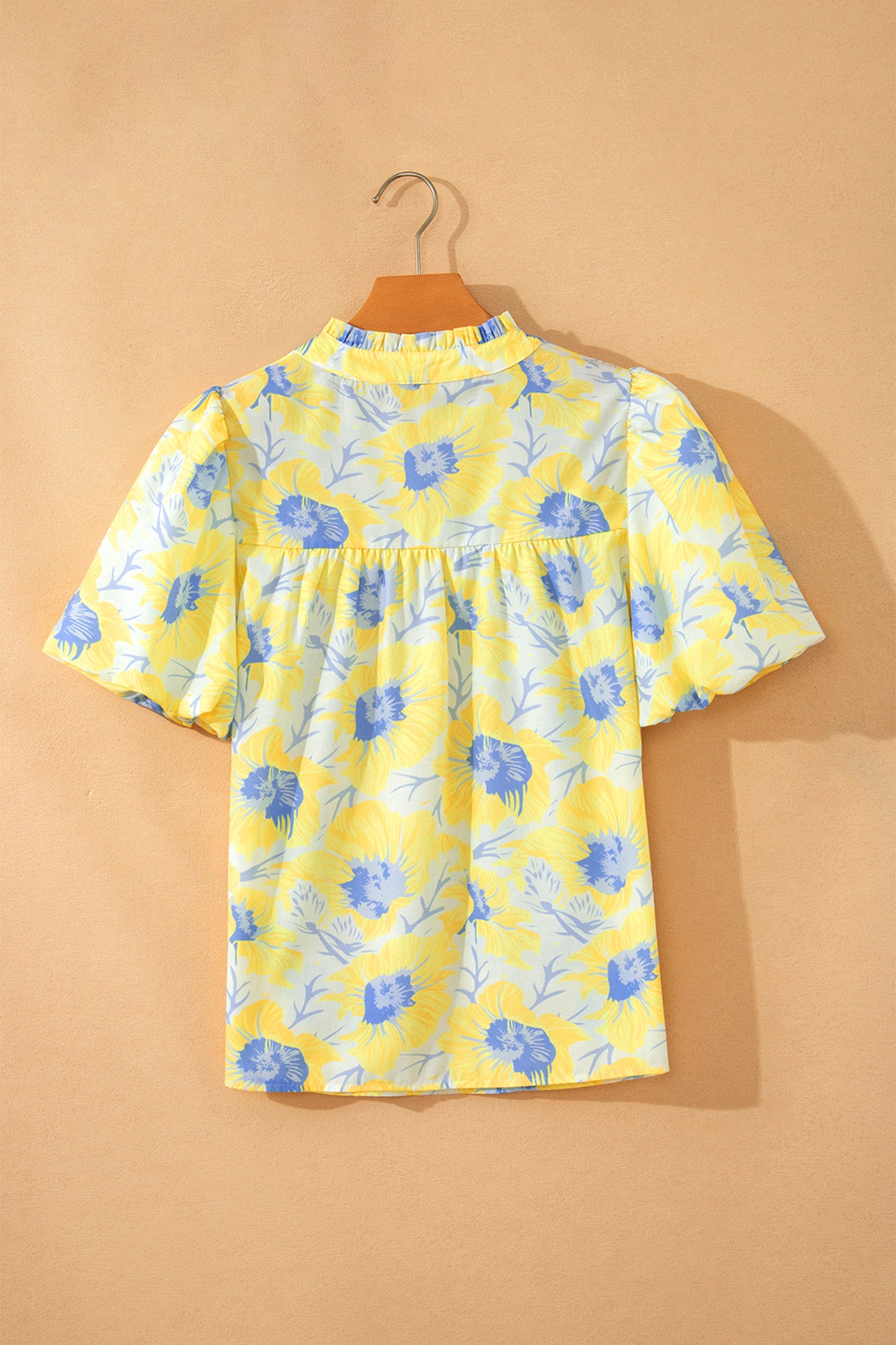 Floral Print Bubble Sleeve Loose Fit Summer Blouse