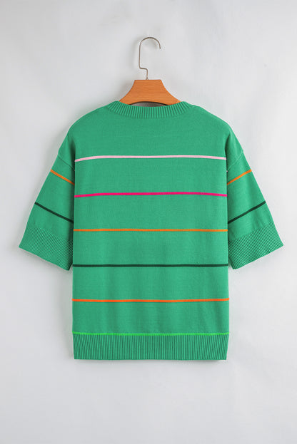 Colorblock Striped Half Sleeve Drop Shoulder Sweater
