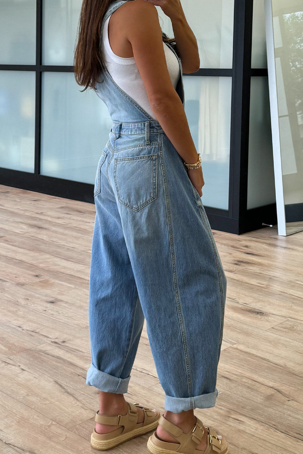 Dusk Blue Barrel Leg Denim Overalls