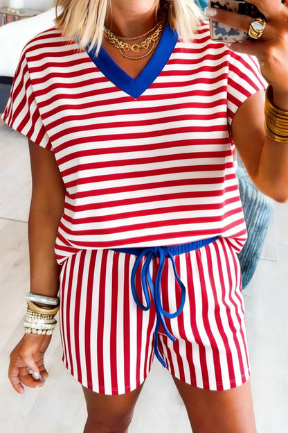 Red Stripe Flag Day Independence Day Shorts Set