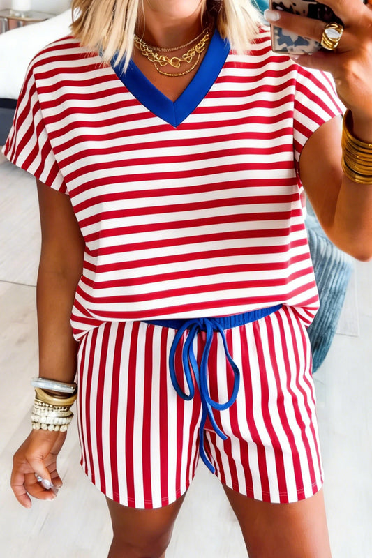 Red Stripe Flag Day Independence Day Shorts Set