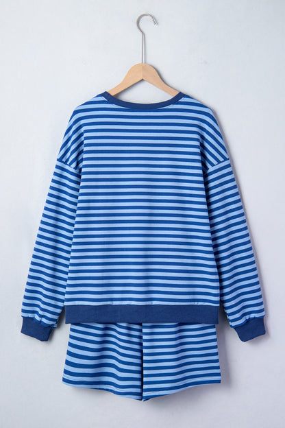 Striped Lounge Set Long Sleeve Top and Shorts Set