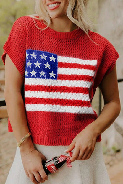American Flag Knit Sweater Vest Patriotic Summer Top