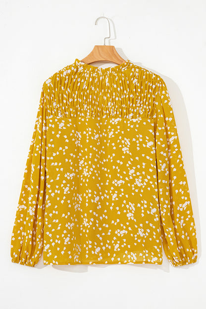 Bright Pink Plus Size Floral Print Ruched Split Neck Blouse