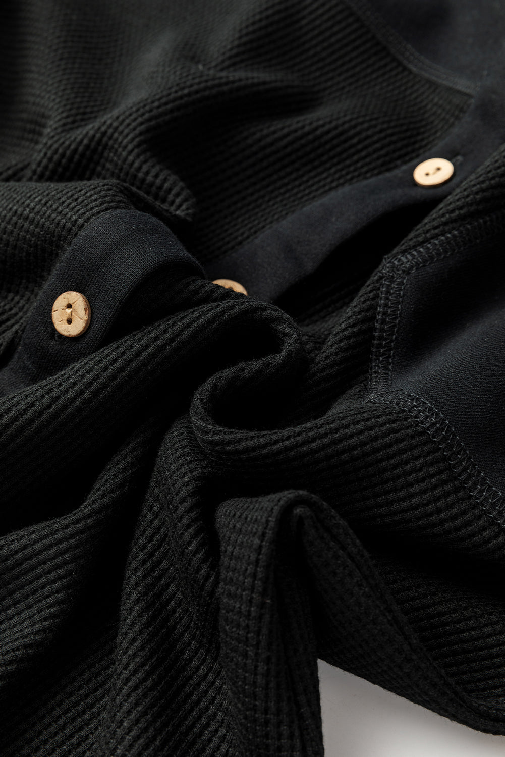 Black Waffle Knit Button Down Shacket Oversized Long Sleeve Top