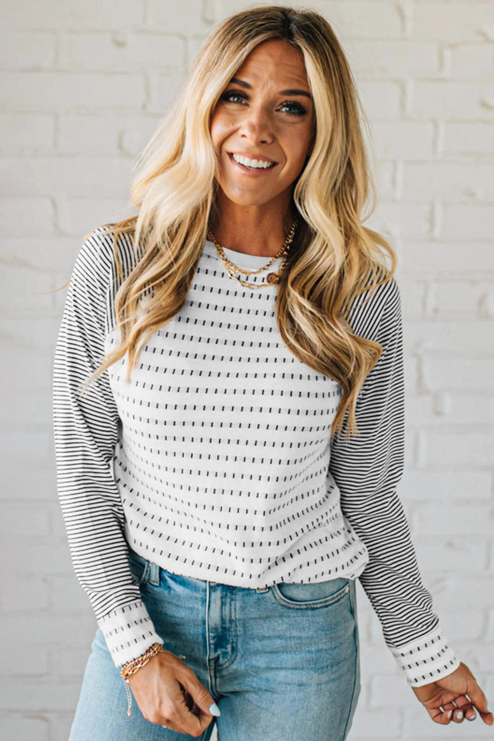 Striped Raglan Sleeve Color Block Long Sleeve Top