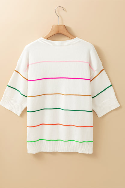 Colorblock Striped Half Sleeve Drop Shoulder Sweater