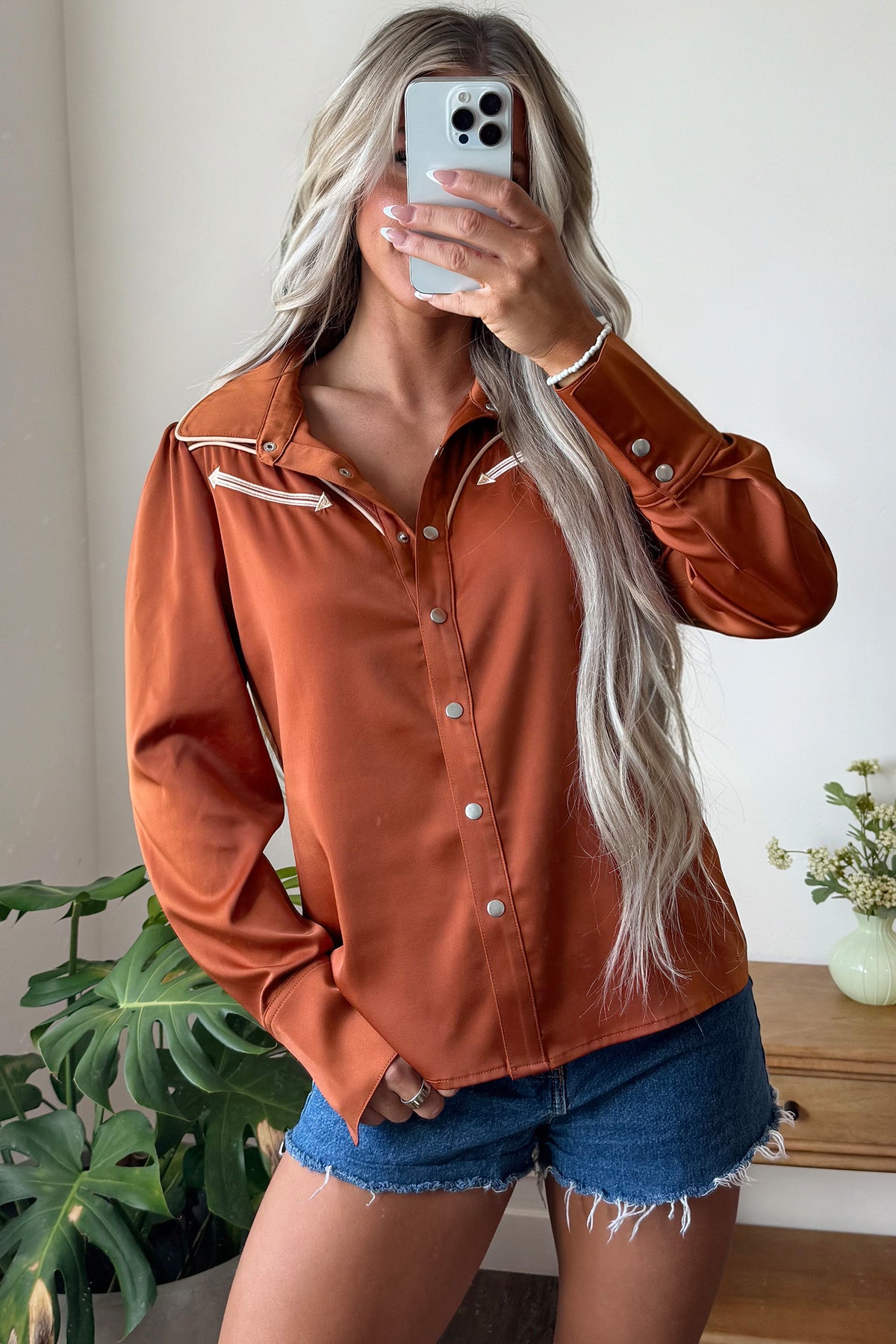 Western Satin Yoke Snap Button Long Sleeve Shirt