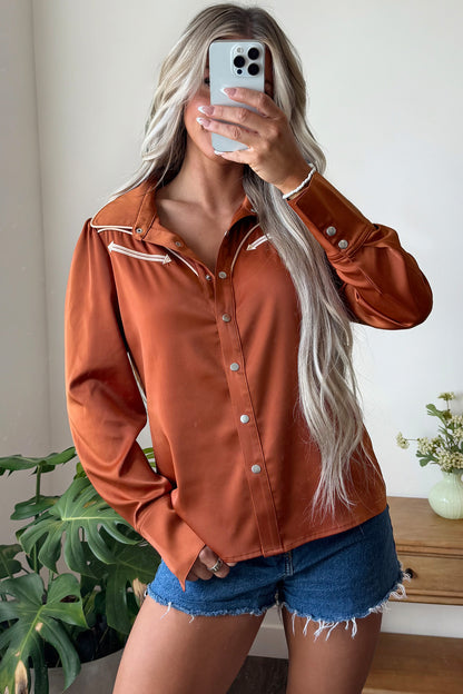 Western Satin Yoke Snap Button Long Sleeve Shirt
