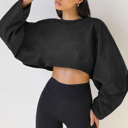 Women's Long Sleeve Oversized Cropped Crew Neck Sweatshirt