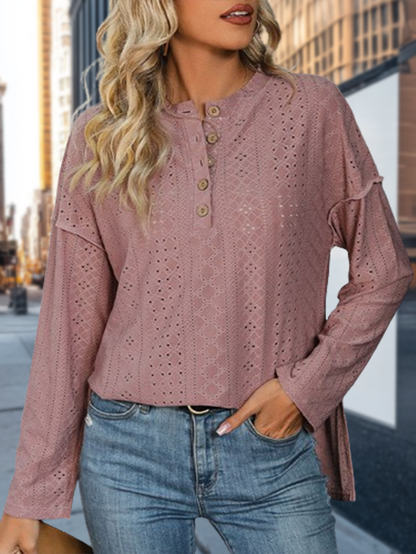 Women's Solid Color Long Sleeve Knitted Jacquard Top