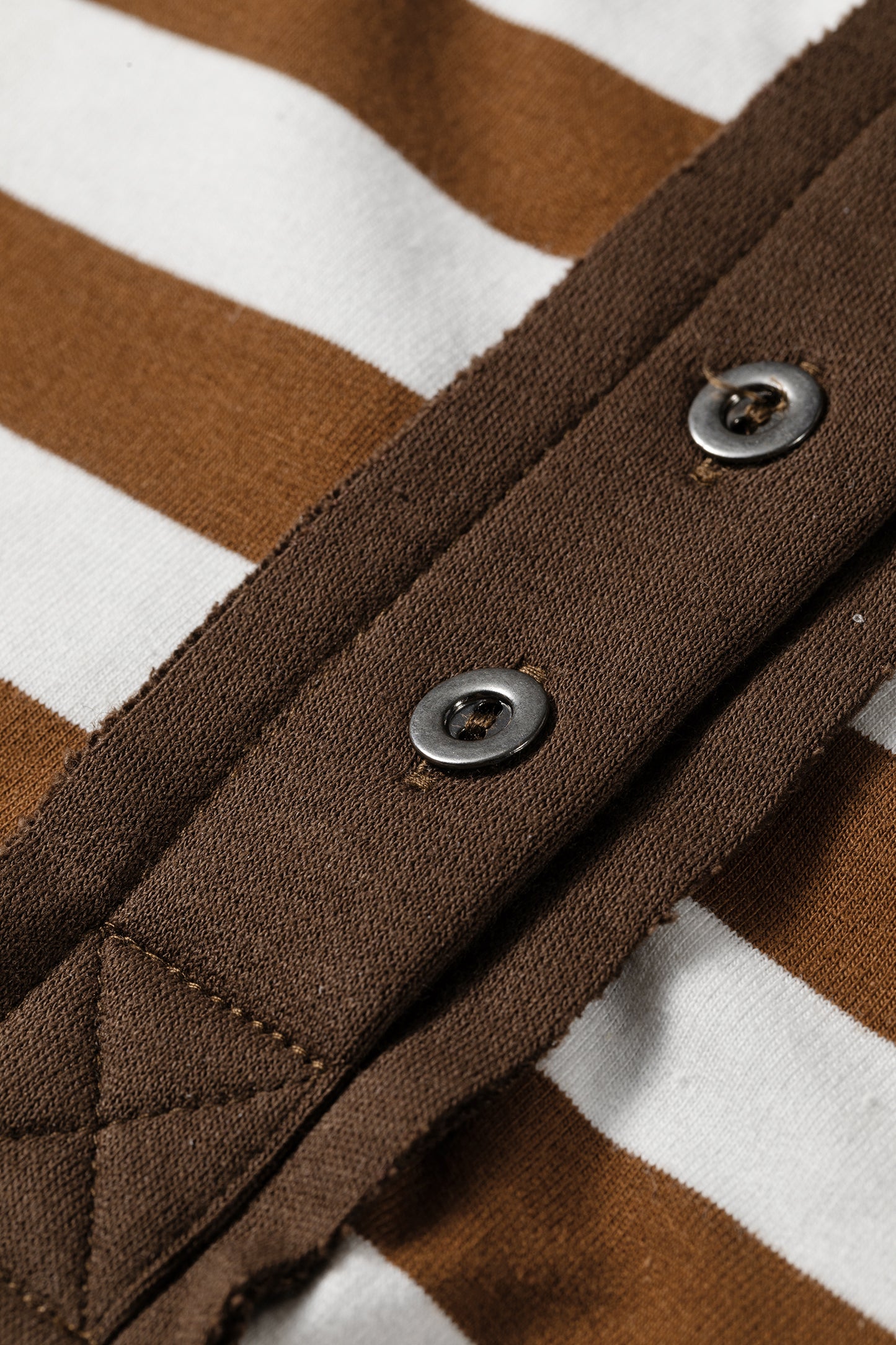 Brown Stripe Henley Button Placket Colorblock Sweatshirt Top