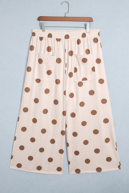 Sky Blue Polka Dot Elastic Waist Wide Leg Plus Size Pants