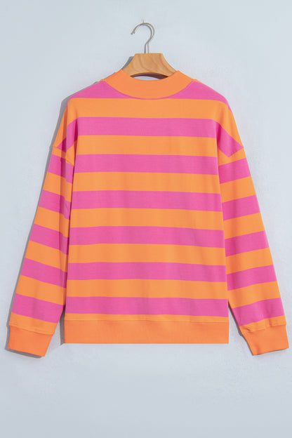 Rose Stripe Colorblock Mock Neck Relaxed Sweatshirt