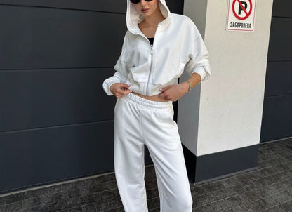 Women's 2 Piece Cropped Zip Hoodie Wide Leg Sweatpants Set