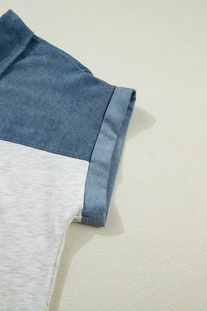 Color Block Polo Henley Short Sleeve Casual Top
