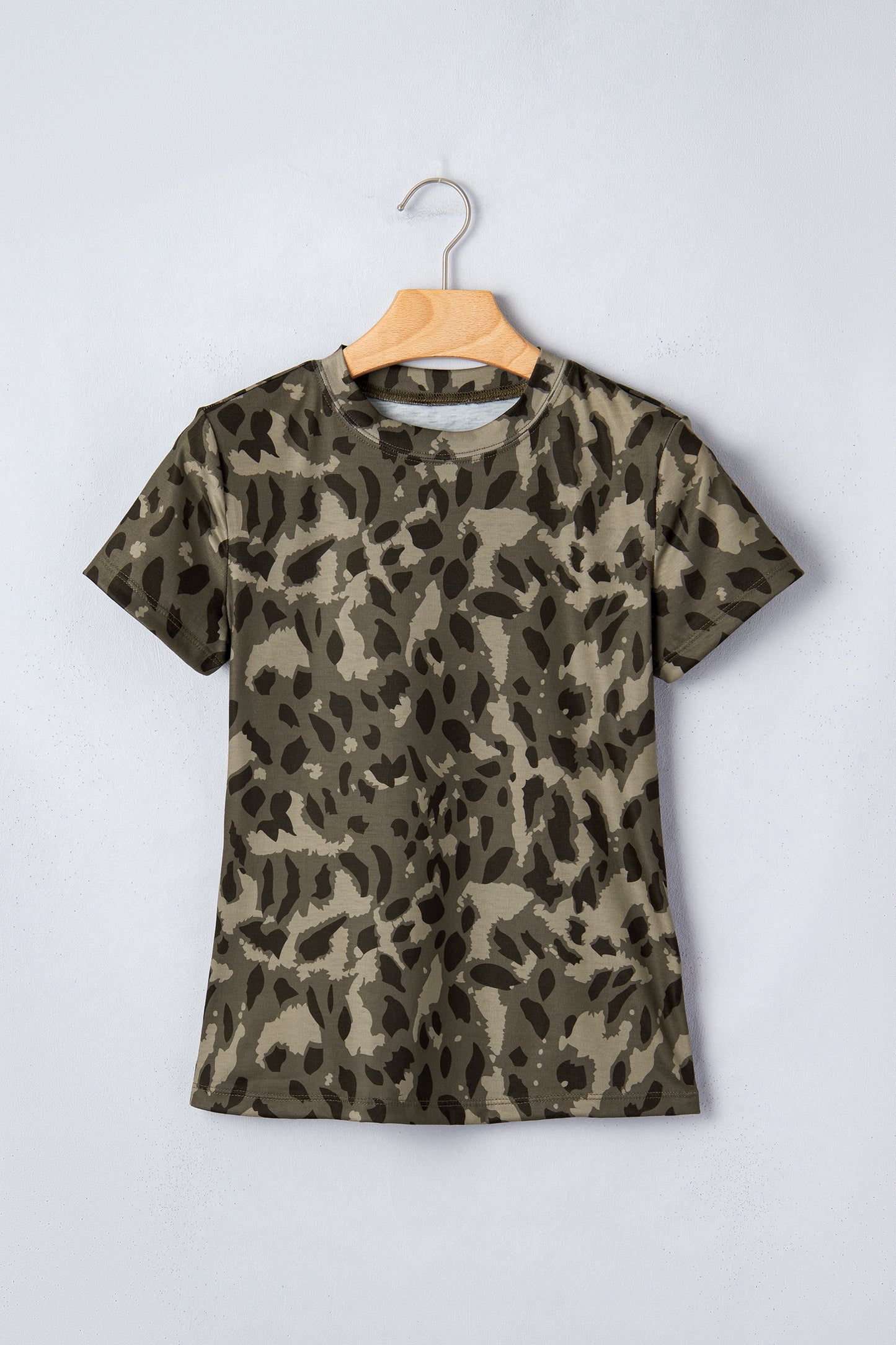 Camo Print Mock Neck Slim Tee Women Fitted Top