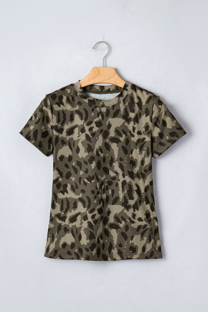 Camo Print Mock Neck Slim Tee Women Fitted Top