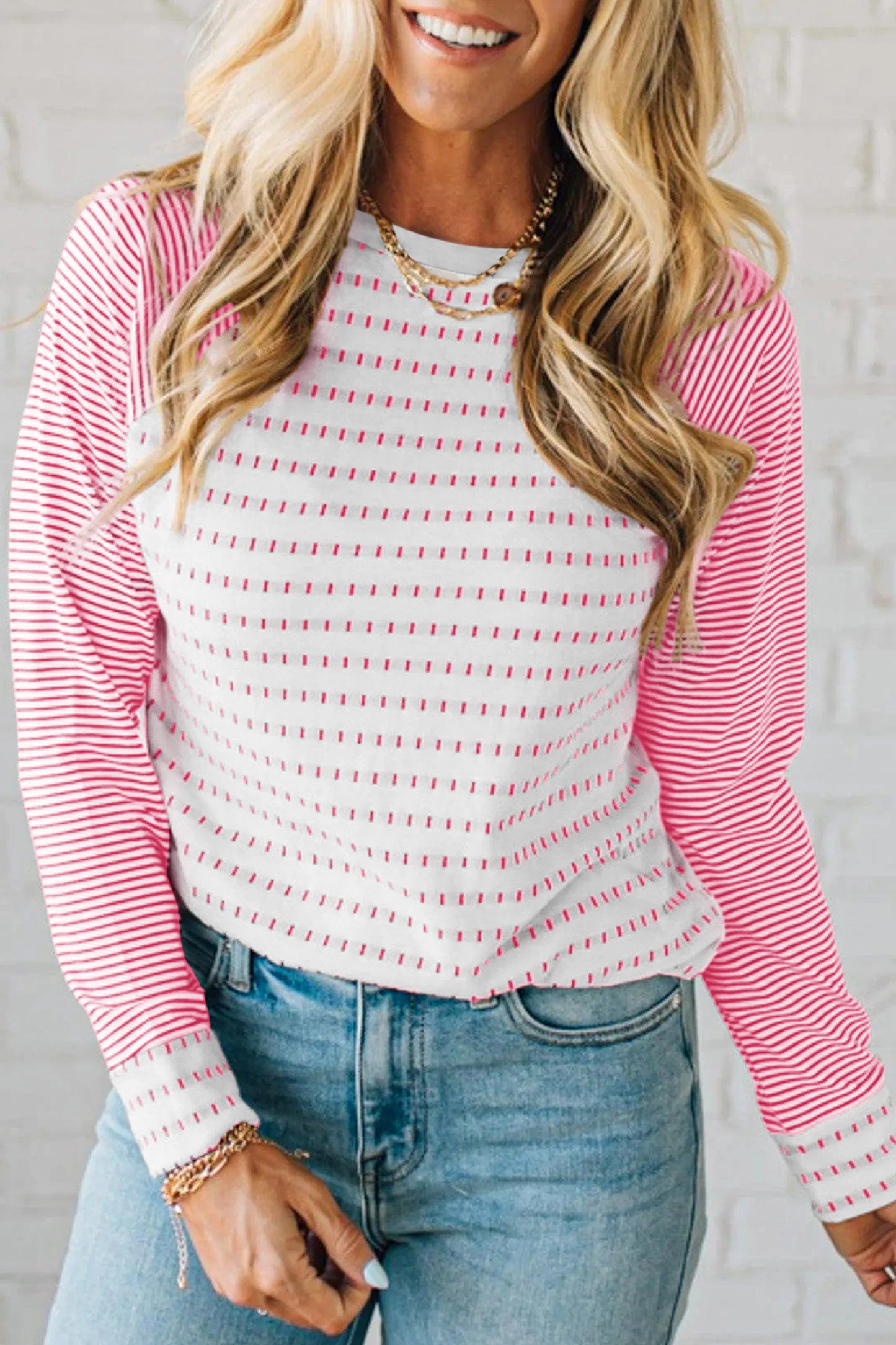 Striped Raglan Sleeve Color Block Long Sleeve Top
