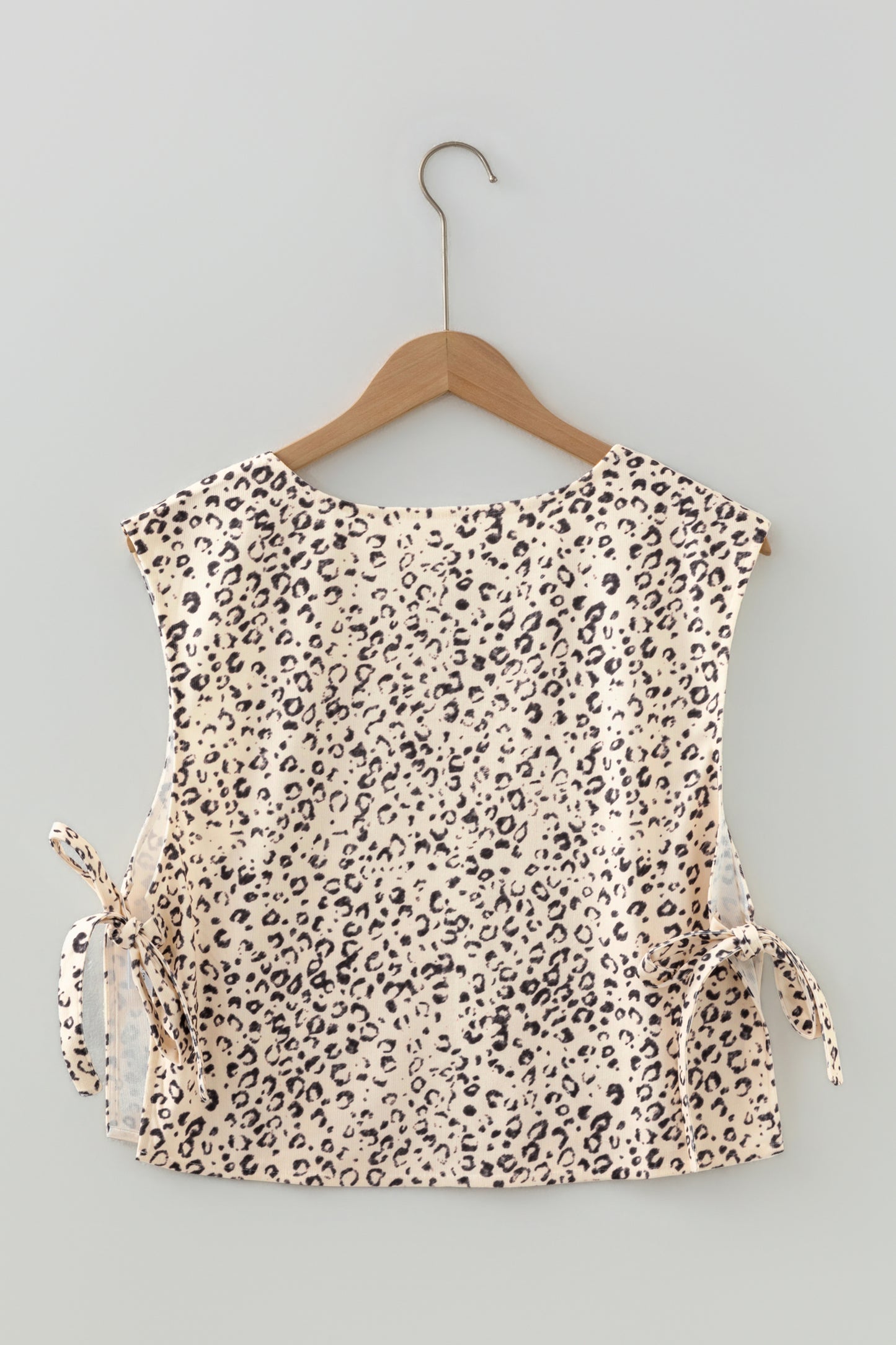 Apricot Leopard Print Side Tie Sleeveless Blouse