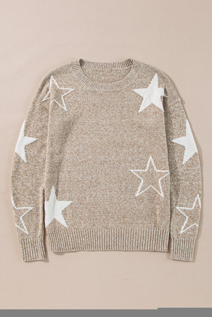 Green Star Pattern Drop Shoulder Sweater