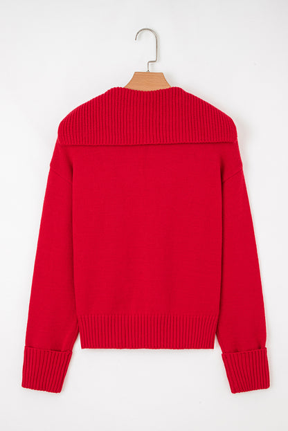Chestnut Collared V Neck Ribbed Edge Sexy Elegant Sweater