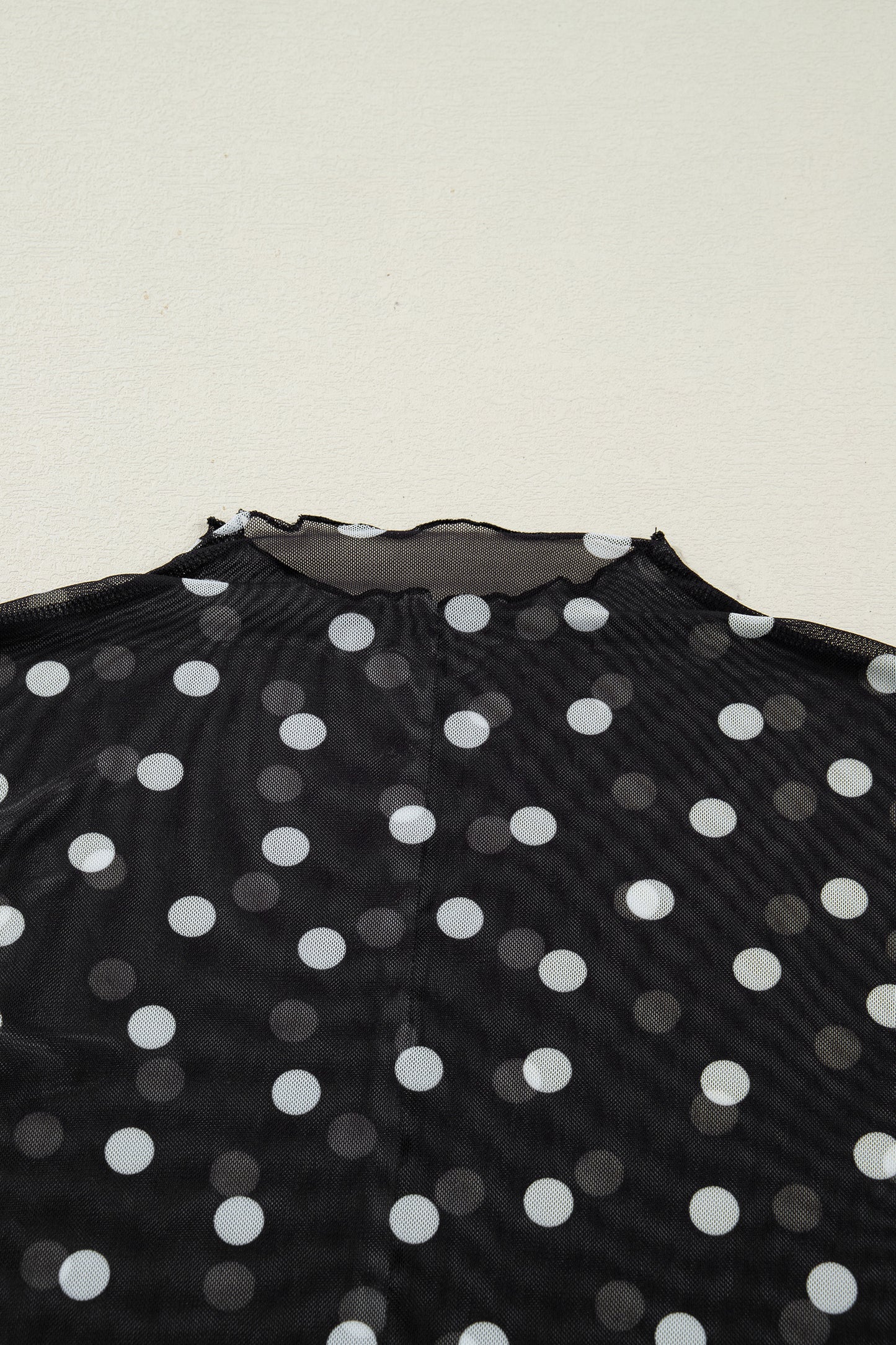 Black Polka Dot Mesh Mock Neck Long Sleeve Top