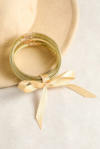 Mardi Gras Glitter Jelly Bangle Bracelet Set 5pcs