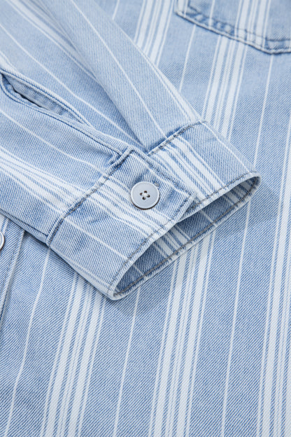 Striped Denim Shacket for Women Button Down Shirt Jacket