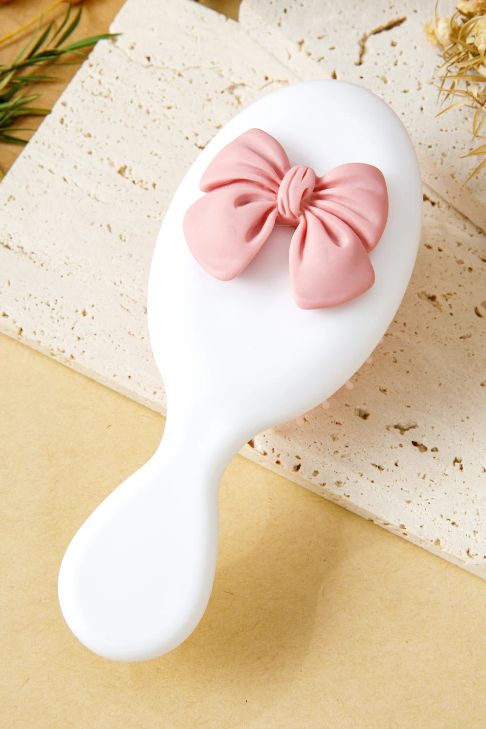 White 3D Bow Cushion Hair Brush Scalp Massage Comb