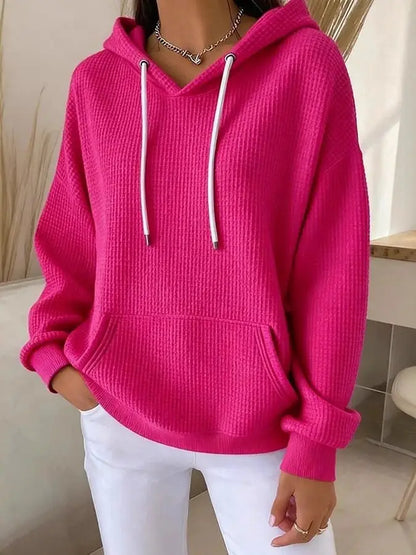 Waffle Knit Oversized Hoodie Kangaroo Pocket Top
