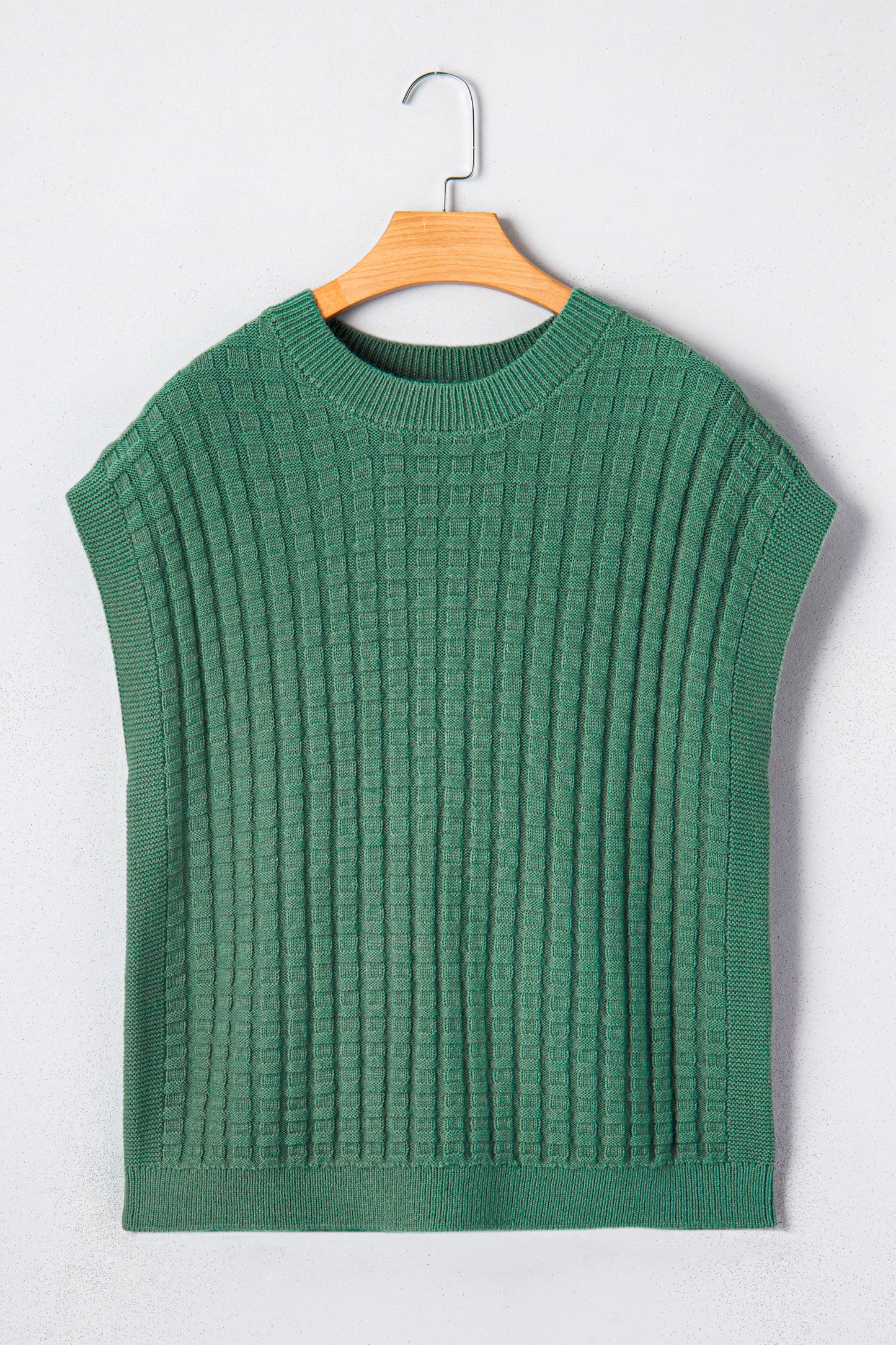 Mist Green Textured Knit Short Sleeve Sweater Top