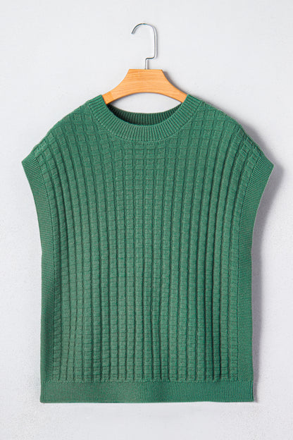 Mist Green Textured Knit Short Sleeve Sweater Top
