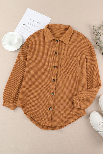 Waffle Knit Button-Up Oversized Casual Shirt