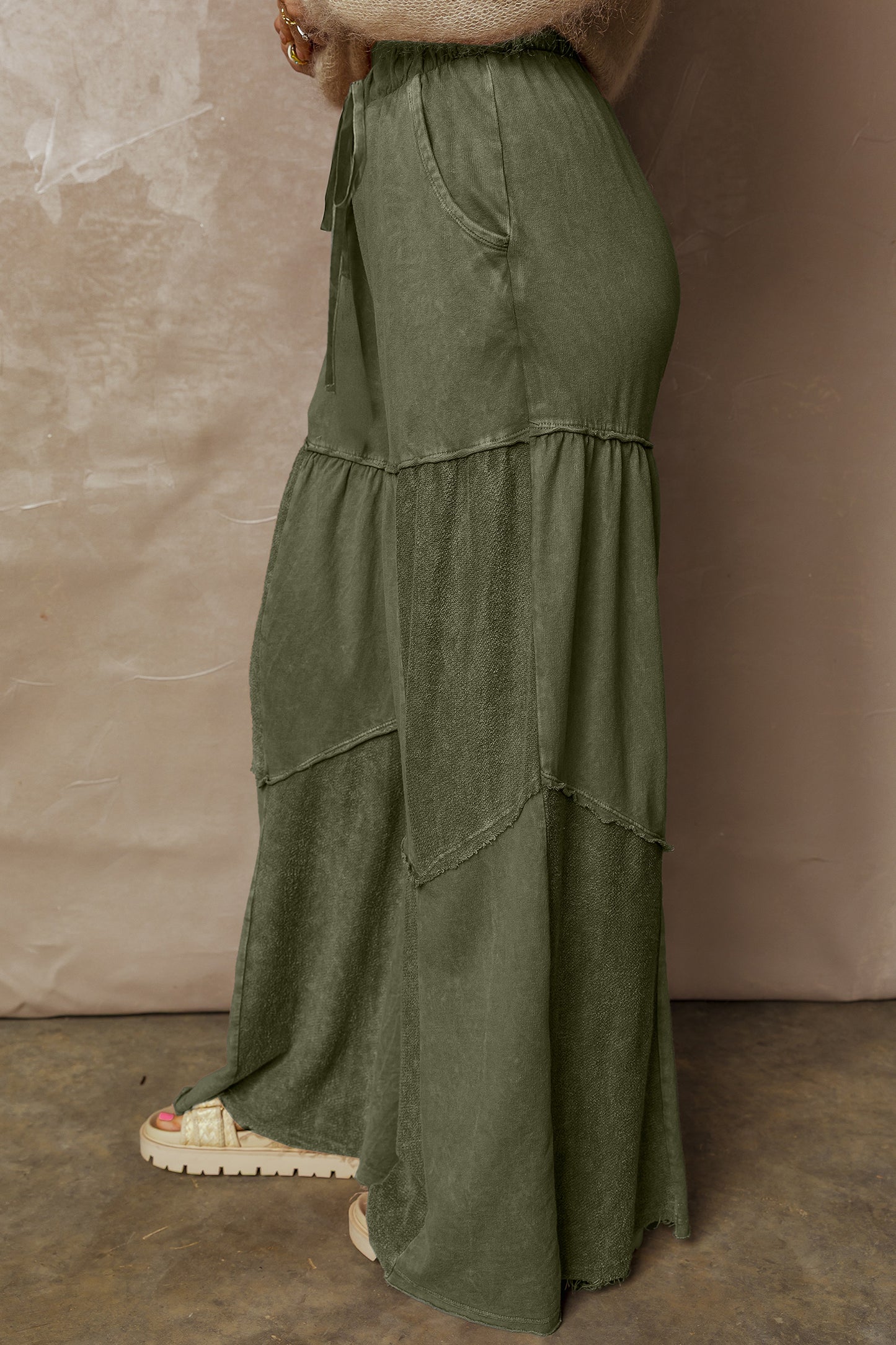 Women's Black Mineral Wash Wide Leg Patchwork Pants