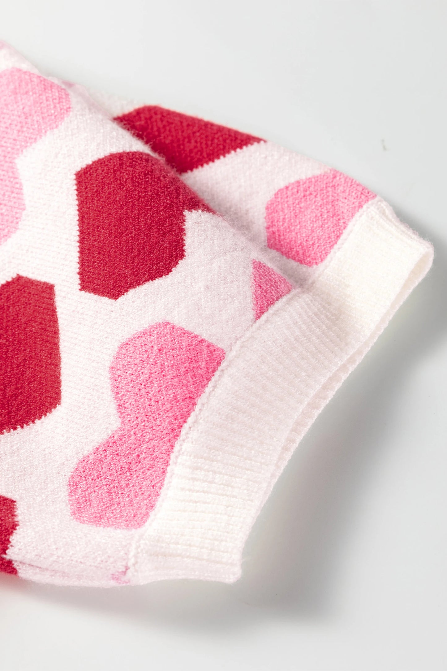 Pink Heart Print Short Sleeve Knit Sweater Valentine Top