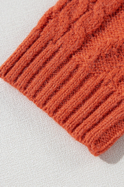 Gold Flame Colorblock Cable Knit Sweater Drop Shoulder