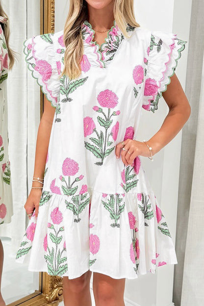 Floral Embroidered V Neck Mini Dress Women Casual