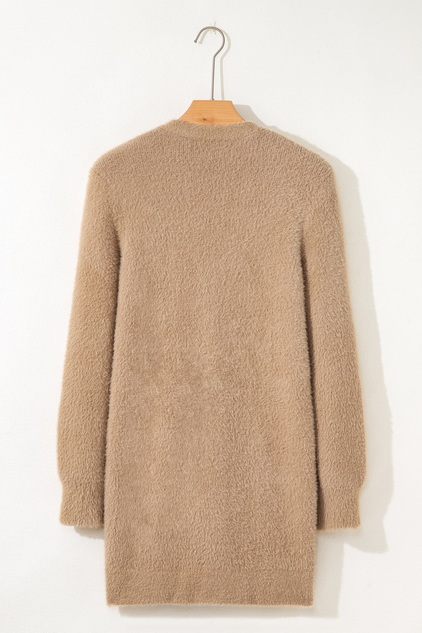 Soft Fuzzy Button Front Long Knit Cardigan with Pockets