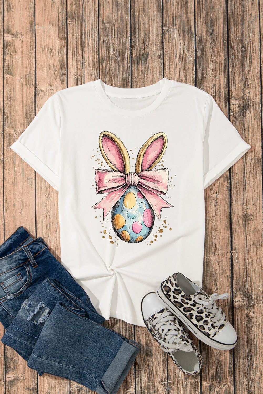 Easter Bunny Egg Bow Graphic Spring Tee