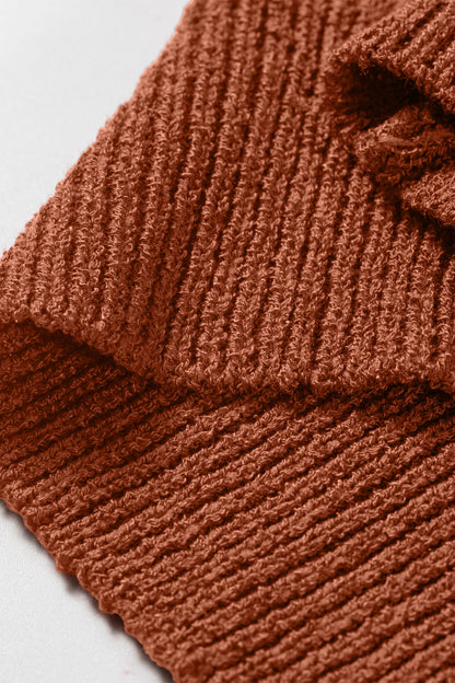 Coffee Ribbed Knit Short Sleeve Lightweight Sweater Top