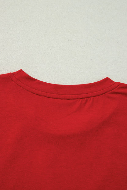 Sequin Christmas Tree Holiday Graphic Red Crewneck Tee