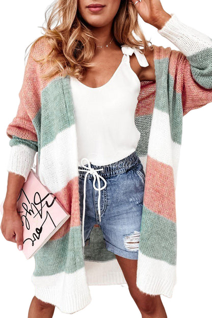 Green Colorblock Stripe Open-Front Cardigan