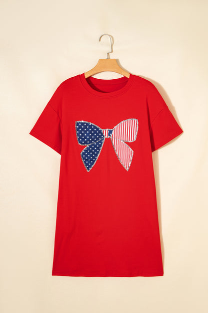 Red USA Bow T Shirt Dress Flag Day Independence