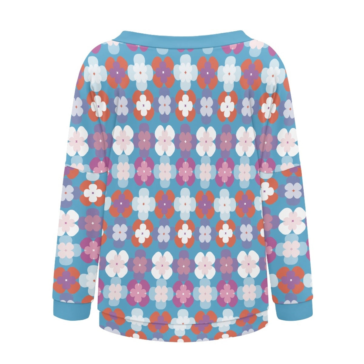 Blue Floral Print Long Sleeve Pullover Women's Top