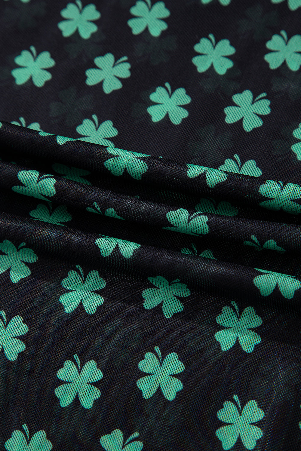 St. Patrick’s Day Shamrock Print Mesh Long Sleeve Bodysuit
