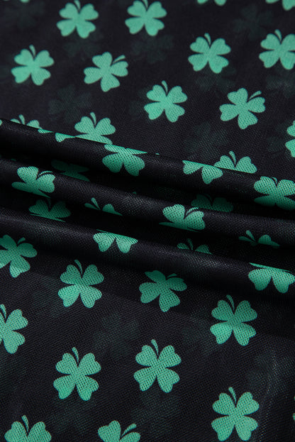 St. Patrick’s Day Shamrock Print Mesh Long Sleeve Bodysuit