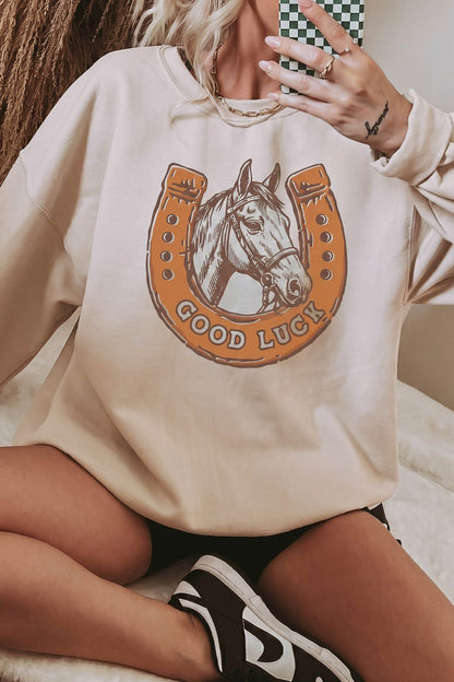 Western Horse Horseshoe Graphic Oversized Sweatshirt